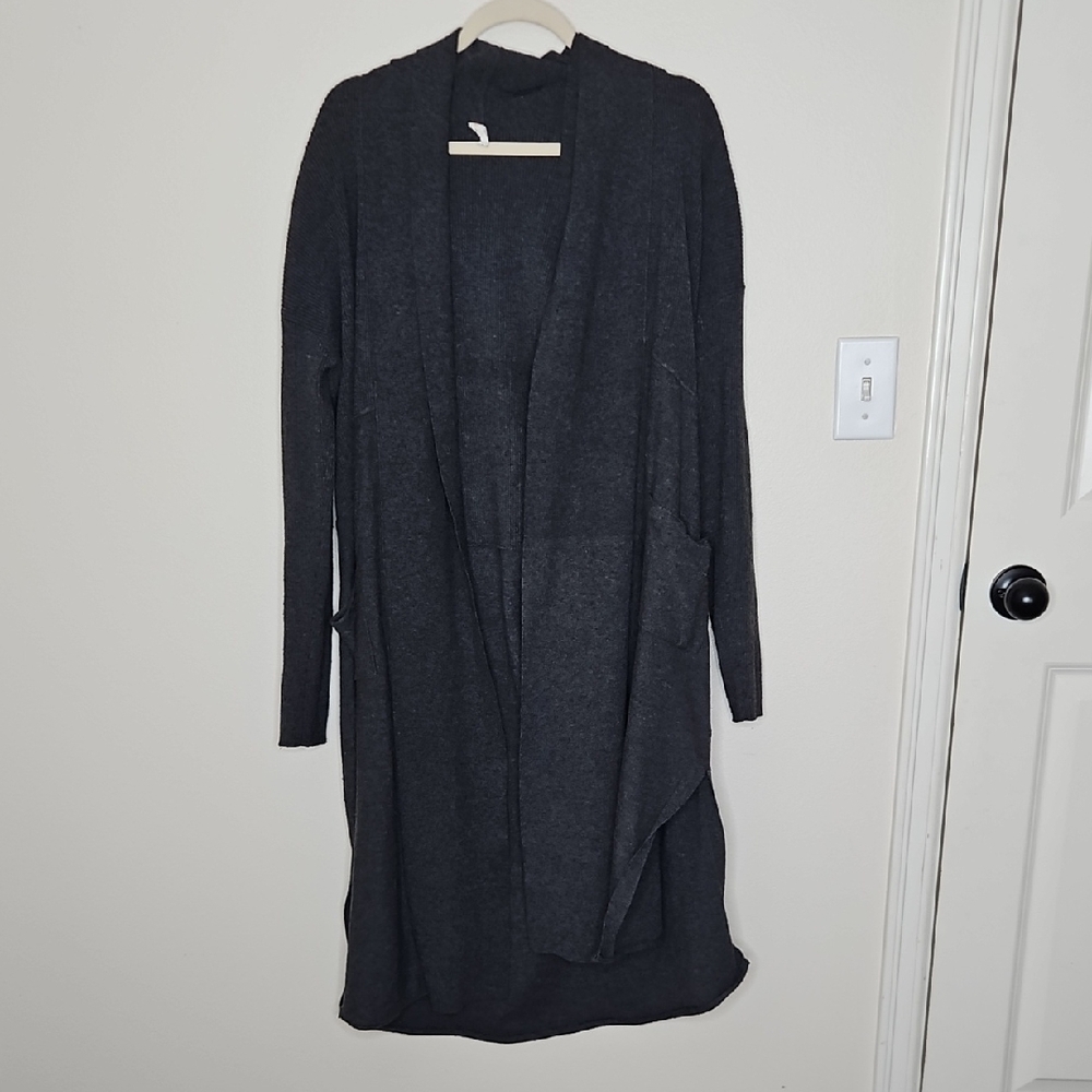 Anthropologie Daily Practice Long Cardigan Dark Gray Duster Sweater Size Medium